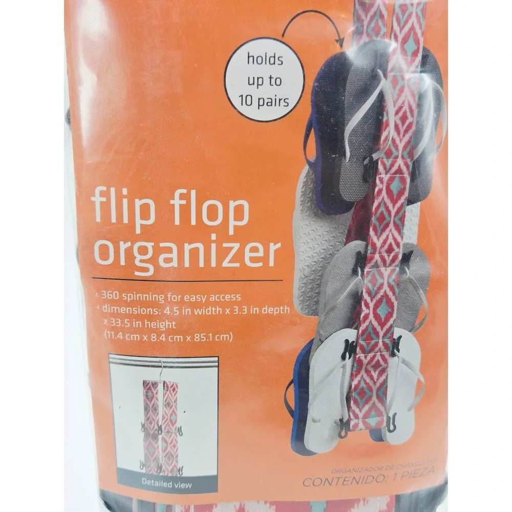Equip Your Space Flip Flop Organizer Hanging 10 Pair Pink Teal Ikat Pattern NEW